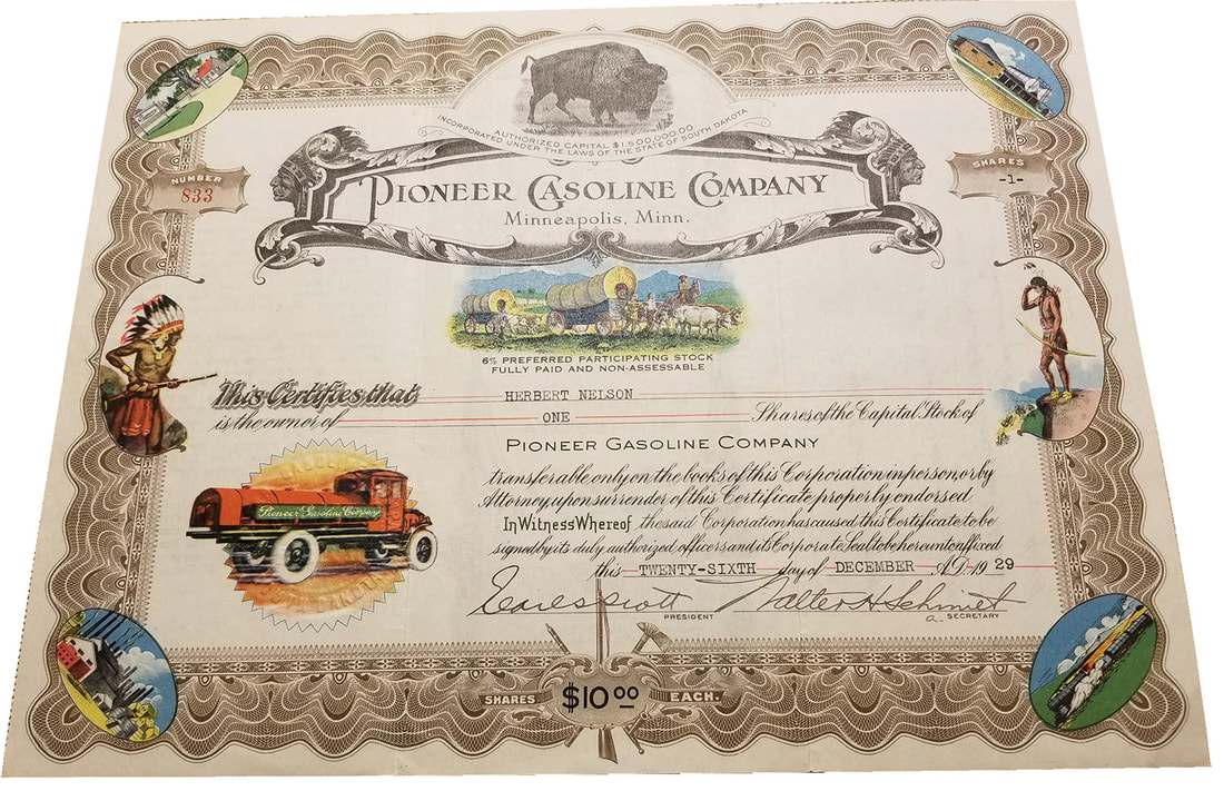 Pioneer Gasoline Company Automotive Stock Certificate